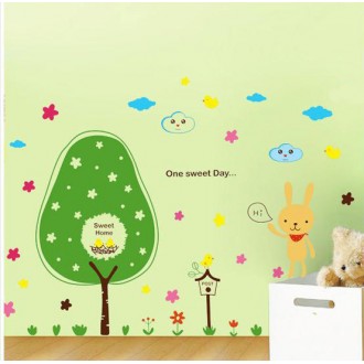 Greetings - Cartoon Tree Rabbits Wall Sticker